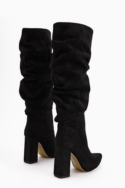 Limoya Γυναικείες μπότες Loren Black Suede Siveri με ψηλό τακούνι μέχρι το γόνατο