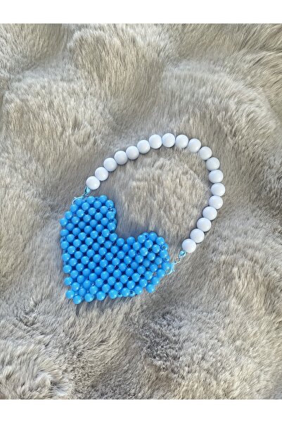 ZephiaStore Blue Heart Bag Accessory Handmade Beaded Bag Ornament