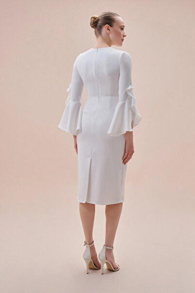 Oleg Cassini Long Sleeve Midi Wedding Dress - Jersey Fabric