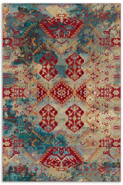 Pastel Home Green Tile Ethnic Chenille Carpet Rug Runner Washable Non-Slip Se...