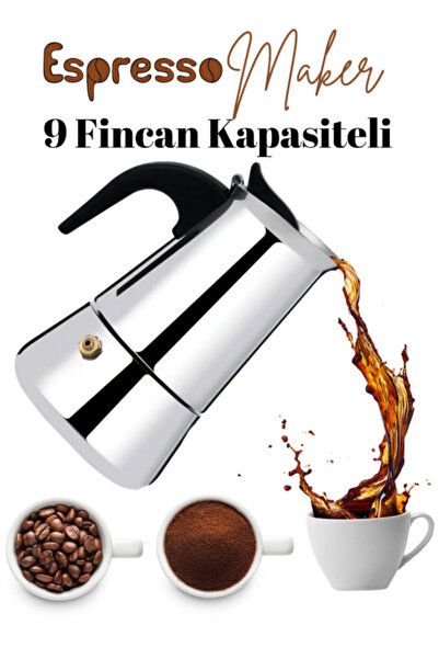 VESTRON Moka Pot Espresso 9 Cup Paslanmaz Çelik Ocak Üstü (9 Fincan)
