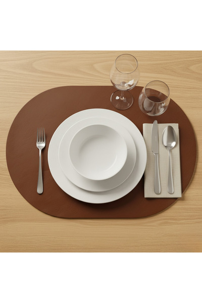 Grand Fine Art 2 Adet Deri Kahverengi Tam Oval Amerikan Servis Supla 33x44 cm-Kolay Silinebilir Supla