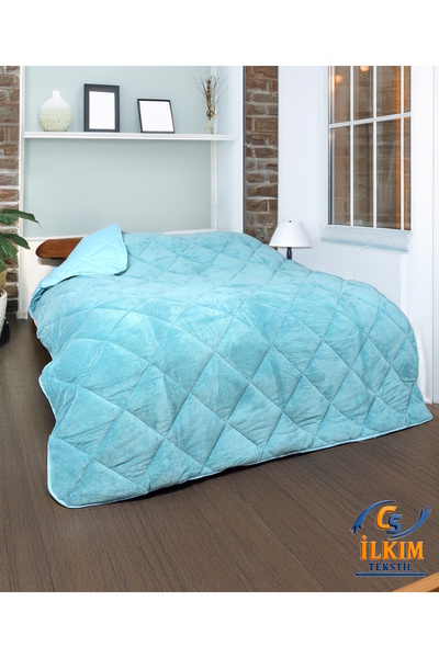 cs ilkim لحاف ويلسوفت فاخر أحادي اللون باللون الفيروزي مزدوج الجوانب مقاس 155×215 مع هدية