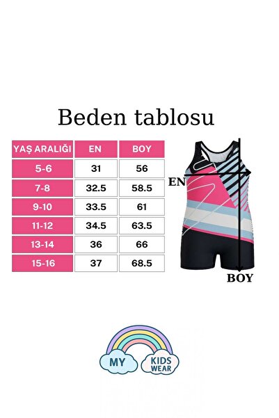 My Kids Wear Kız Çocuk Deniz Yüzücü Mayoları 5-16 Yaş 11922