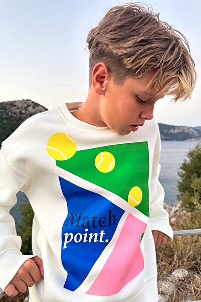The Champ Clothing Παιδικό φούτερ Oversize Match Point με στάμπα Λευκό – Λαιμόκοψη, φλις με 3 κλωστές