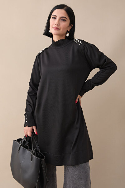 InStyle Pulover de tricotaj negru cu detalii perle