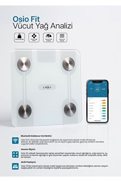 Genel Markalar Fit Vücut Yağ Analiz Özellikli Fonksiyonlu Akıllı Bluetooth Tartı