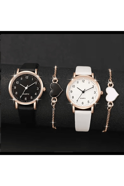 SAQ Siyah & Beyaz 2'li Set Quartz Kadın Kol Saati