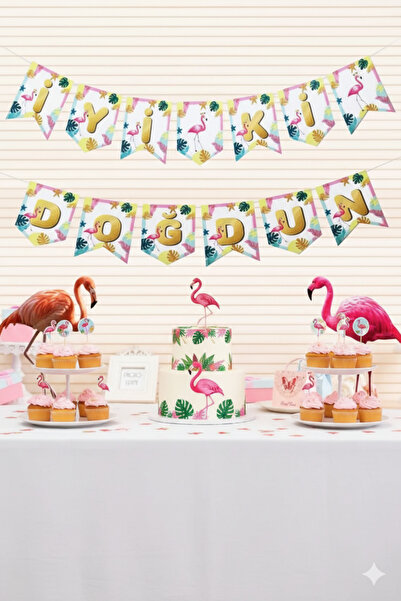 Deniz Party Store Зигзагоподібний напис на тему фламінго - З днем народження!