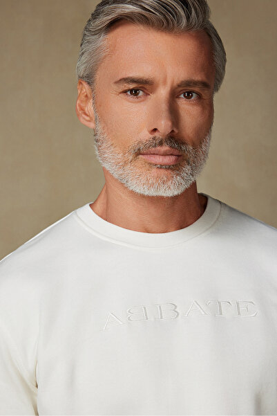 Abbate Special Design Embroidery Detailed Cotton High Quality White Oversize Sweatshirt Sportswear