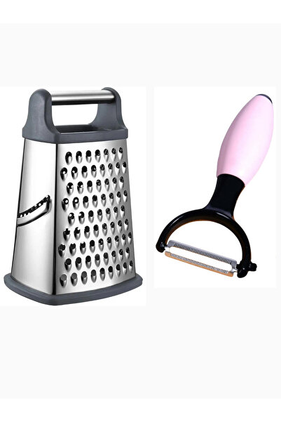 Kitchen Design Lab Paslanmaz Büyük Boy Çelik Rende ve Silikon Saplı Sapan Tombul Çelik Lazer Kesim Soyacak