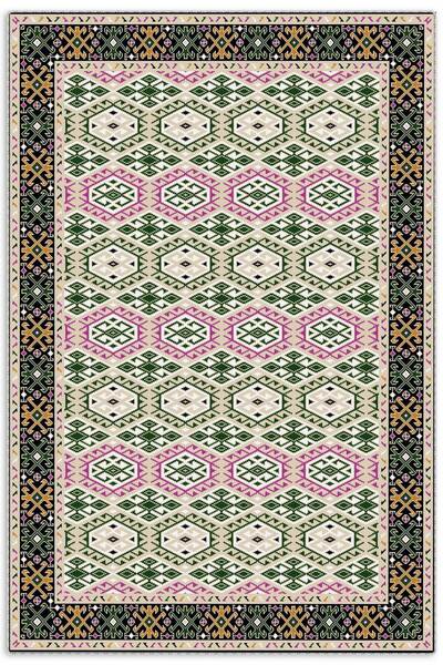 Pastel Home Green Pink Ethnic Patterned Chenille Carpet Rug Runner Kordior Mu...