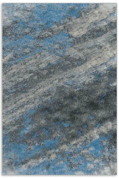 Pastel Home Anthracite Gray Blue Abstract Chenille Carpet Rug Runner Non-Slip...