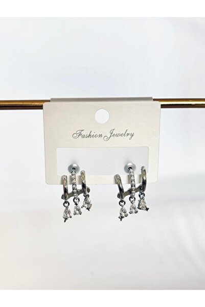 DEMOKAN أقراط نسائية من حجر الزركون المستورد مكونة من 3 حلقات معلقة مضادة للتشوه