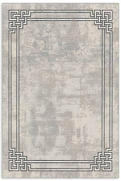 Pastel Home Black Framed Gray Chenille Carpet Rug Runner Non-Slip Fringed Was...