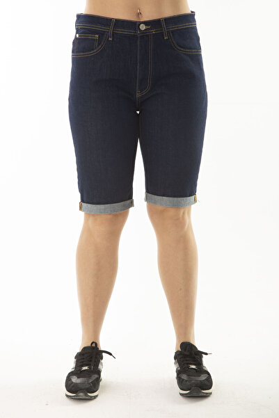 Şans Kadın Büyük Beden Lacivert 5 Cepli Kot Duble Paça Şort 65N36997