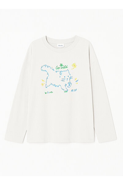 Disante 100% βαμβάκι Oversize Fit Go wild Printed - Μακρυμάνικο μπλουζάκι με λαιμόκοψη