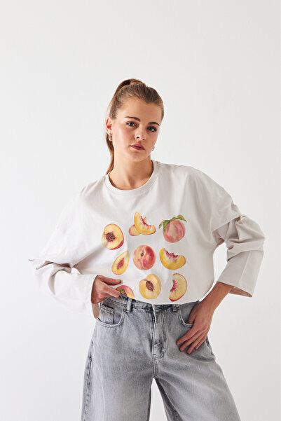 Disante Μπλουζάκι με μακρυμάνικο λαιμόκοψη από 100% βαμβάκι με στάμπα ροδακινί