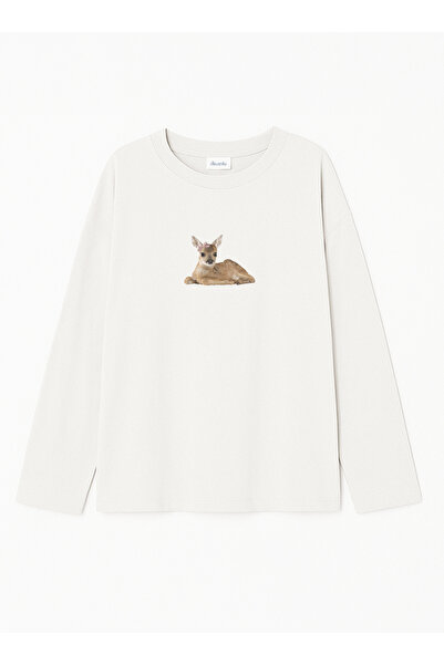 Disante %100 Pamuk Oversize Fit Ceylan Baskılı - Bisiklet Yaka Uzun Kollu T-s...