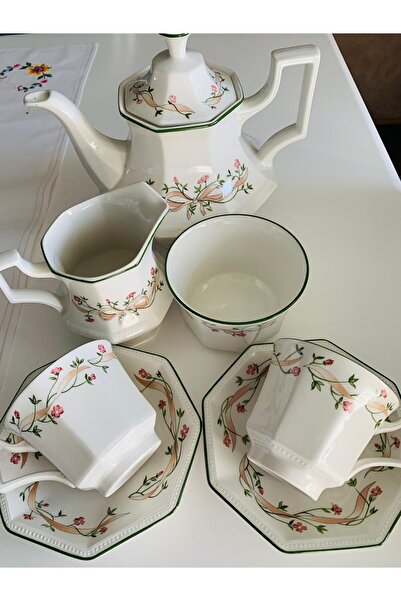Royal Antika Johnson Brothers Eternal Beau Serisi Zarif Fiyonk ve Çiçek Desenli Porselen İngiliz Çay Seti