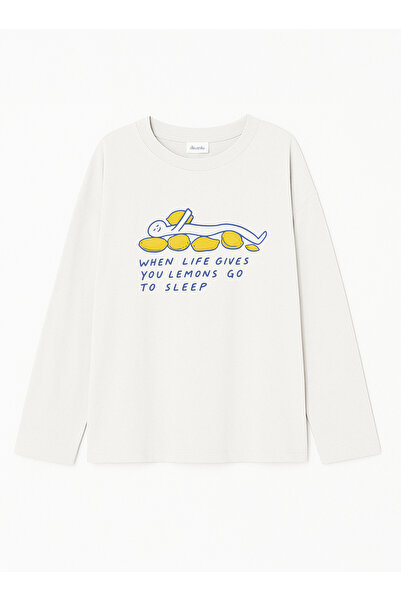 Disante 100% βαμβάκι Oversize Fit WHEN LIFE GIVES YOU LEMONS Με στάμπα - Μακρυμάνικο μπλουζάκι με λαιμόκοψη