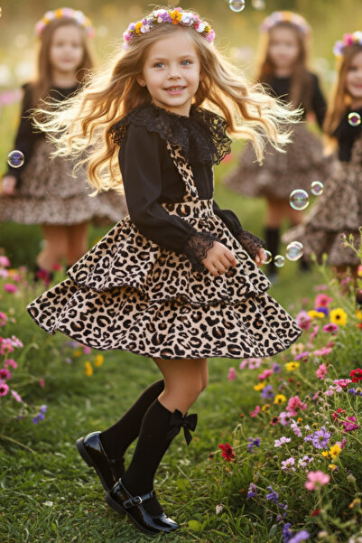 Parla Kids Rochie leopard Helen pentru fete Bluză din dantelă 23 aprilie 29 octombrie ținută spectacol cu ​​mânecă lungă