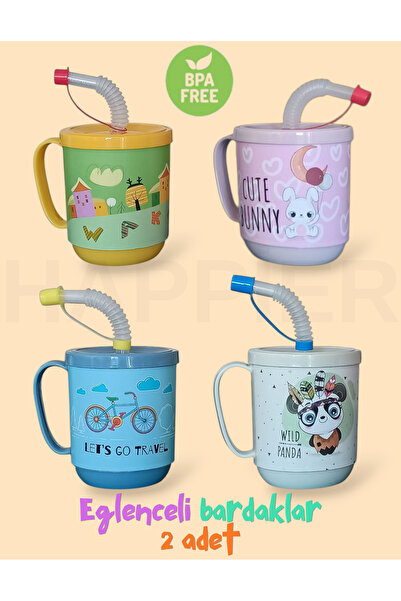 happier Çocuk Pipetli Bardak-2 adet-BPA içermez