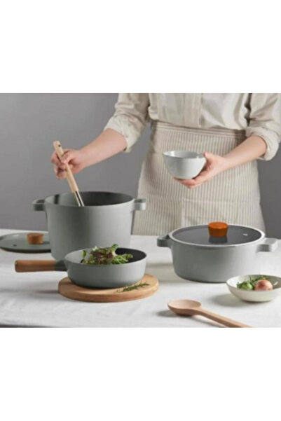 NEOFLAM Fika Aluminum Cast Pot 24cm Gray Color Glass Lid Sturdy Durable Functional Kitchen