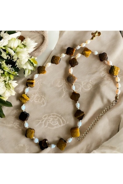 MODA Doğaltaş Kaplangözü Kolye - Kaplangözü, Gold Hematit, Inci Şıklığı - El Yapımı Tasarım -orman Perisi