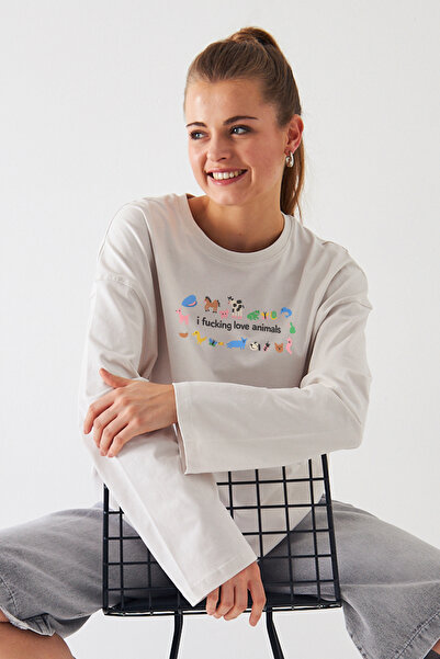 Disante %100 Pamuk Oversize Fit i f*cking love animals Baskılı - Bisiklet Yak...