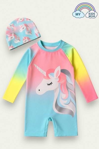 My Kids Wear Kız Cocuk Uzun Kollu ve Fermuarlı Mayo Takımı 3 -10 Yas 11908