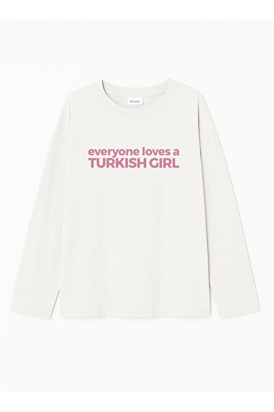 Disante %100 Pamuk Oversize Fit Turkish Girl Baskılı - Bisiklet Yaka Uzun Kol...