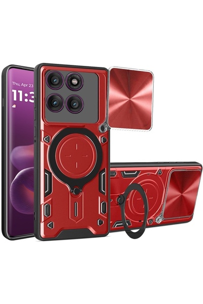 SKYDDAR INNOVATION Case for Motorola Edge 60 Pro, CamGuard Pro, Magnetic Ring, Camera Protection, Red, sticker set