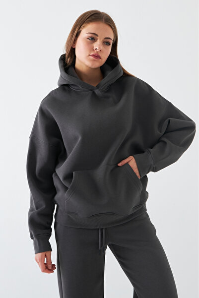 The Champ Clothing Σετ αθλητικής φόρμας Oversize Unisex Smoked – Basic, 3-κλωνος φλις με ανάγλυφο ριγέ σχέδιο, μπλούζα με κουκούλα, ελαστικό κάτω μέρος