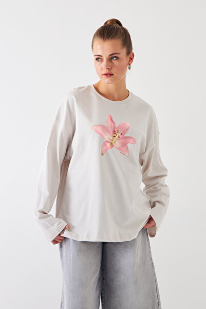 Disante 100% bumbac, cu potrivire oversize, cu imprimeu Lily - Tricou cu mâne...