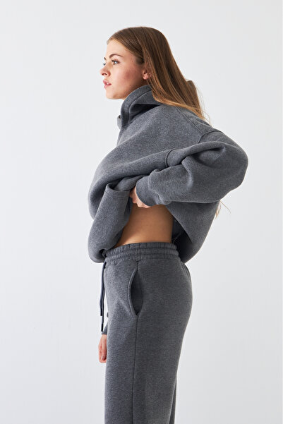 The Champ Clothing Oversize Unisex Sweatshirt Hoodie Smoked Melange – Φούτερ με κουκούλα, 3 κλωστές φλις, τσέπη καγκουρό, βασικό