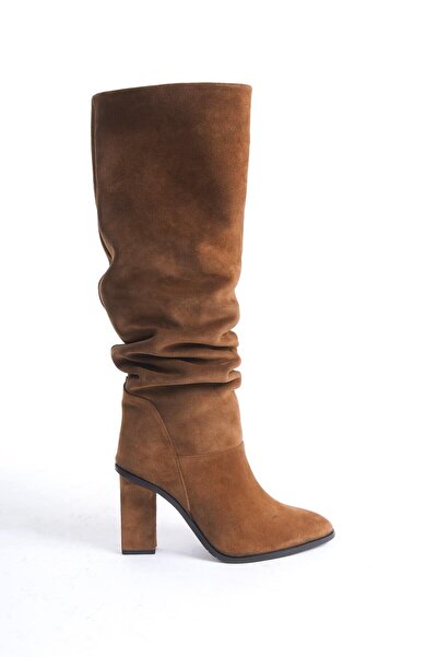 Mubiano Collection Mubiano Genuine Leather Collection Dámské semišové boty na podpatku s měchýřovým lemem - MCALM4243 - TB