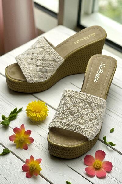 ISPARTALILAR 2503 10.5 cm Wedge Heels Women's Slippers Shoes Wedding Engagement Evening Dress Women's Shoes