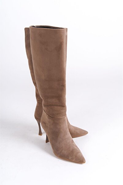 Mubiano MBHRNS1818-VZ Cizme lungi de damă din piele intoarsa, cu toc subtire de 9 cm, cu varf ascutit, din nurca