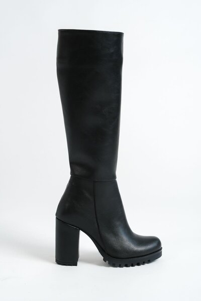 Mubiano Mbzfr5013d-s Cizme lungi cu fermoar, negre, cu toc gros