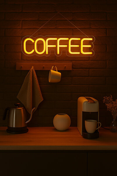 HM NEON LİGHT COFFEE yazılı kahve köşesi dekorasyon önerisi Neon Tabela