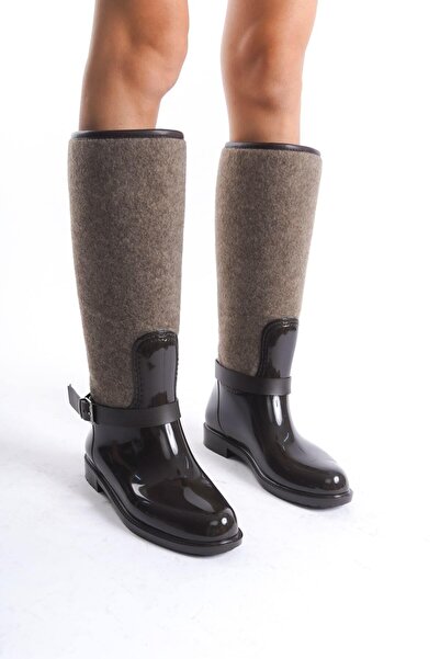 Mubiano Mbtb2032-Kvz dámské hnědo/norkové boty do deště se vzorem rybí kosti