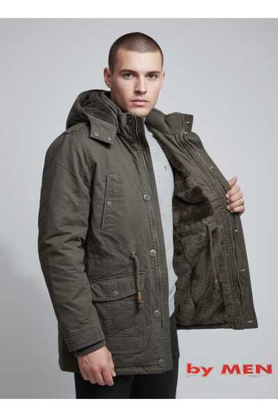 DYNAMO Men's Hooded Fur Lined Waterproof Coated Thick Coat