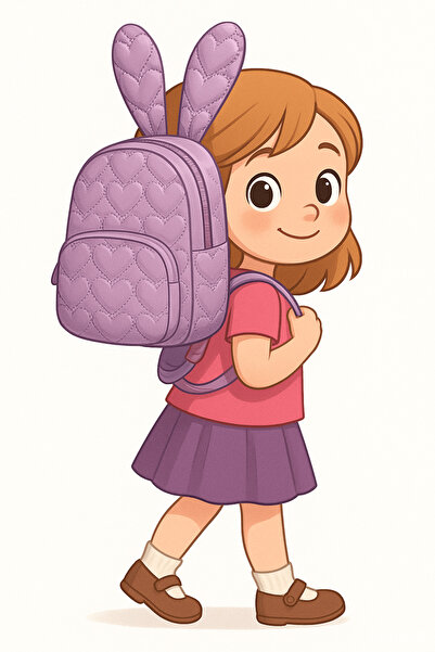 Encool Lilac Kids Rabbit Ear Figured Quilted Heart Patterned Zippered Adjusta...