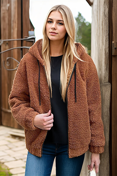 hiramir Peluş Kapüşonlu Bomber Mont Tarçın KS2503