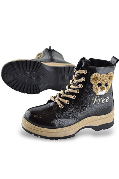 ISPARTALILAR 260 Ortopedik Bağcıklı Fermuarlı Kız Çocuk Bot Ayakkabı Kürklü Siyah Kız Çocuk Bot