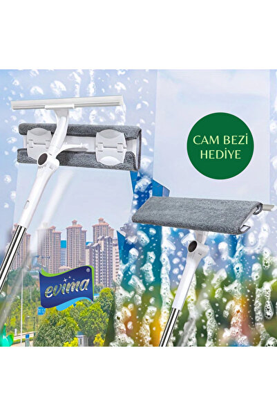 EVİMA Çift Taraflı Çek Çek li Cam Silme Mopu Döner Başlıklı Cam Silme Aparatı