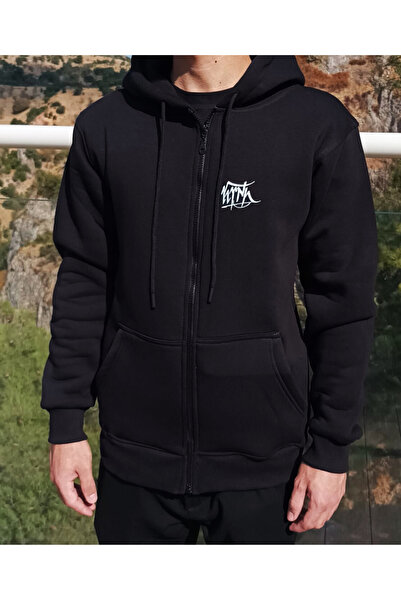 VEK Hanorac cu glugă cu design special cu litere Gokturk, cu fleece în interior