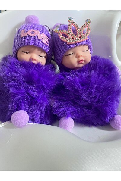 KANERUZ سلسلة مفاتيح من القطيفة على شكل طفل نائم باللون الأرجواني