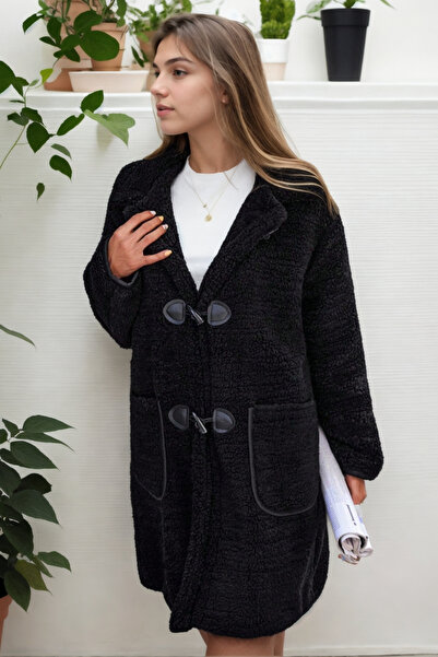 HİRAMİR Peluş Rahat Kalıp Mont Siyah KS2506